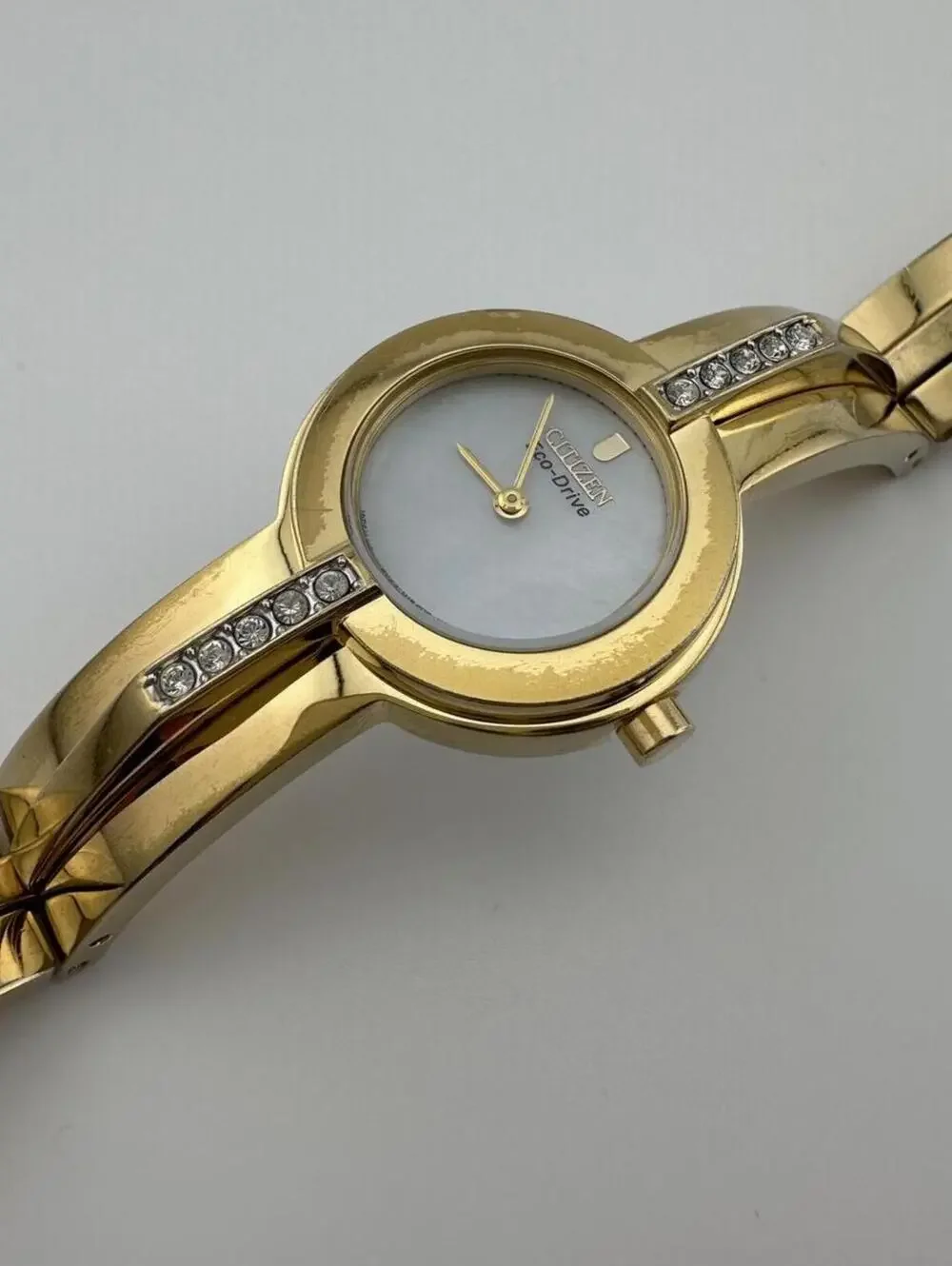 Citizen Eco Drive Women’s Gold Tone MOP Crystal Watch AS IS Not Running
